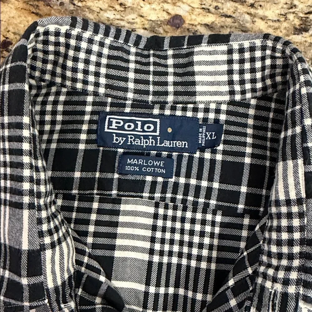 Polo Ralph Lauren Marlowe Plaid Flannel Shirt Black Cream XL